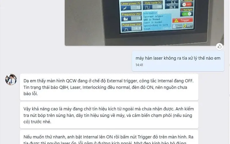 Trợ lý Zalo đọc màn hình máy hàn laser