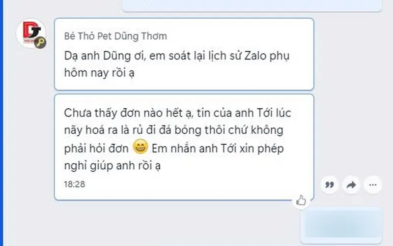 Trợ lý Zalo soát đơn cho xưởng in