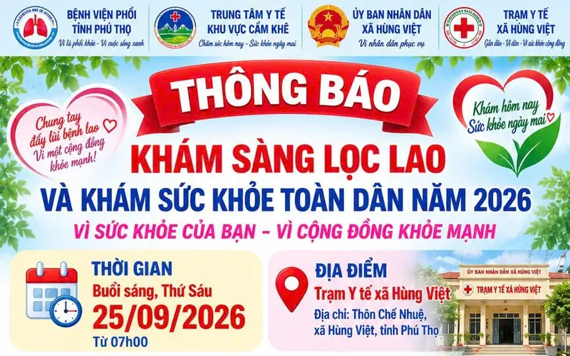 Áp phích thông báo khám sàng lọc của trạm y tế xã