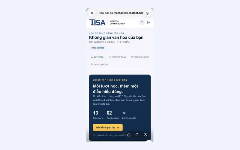 App luyện tập văn hóa doanh nghiệp do học viên tự làm